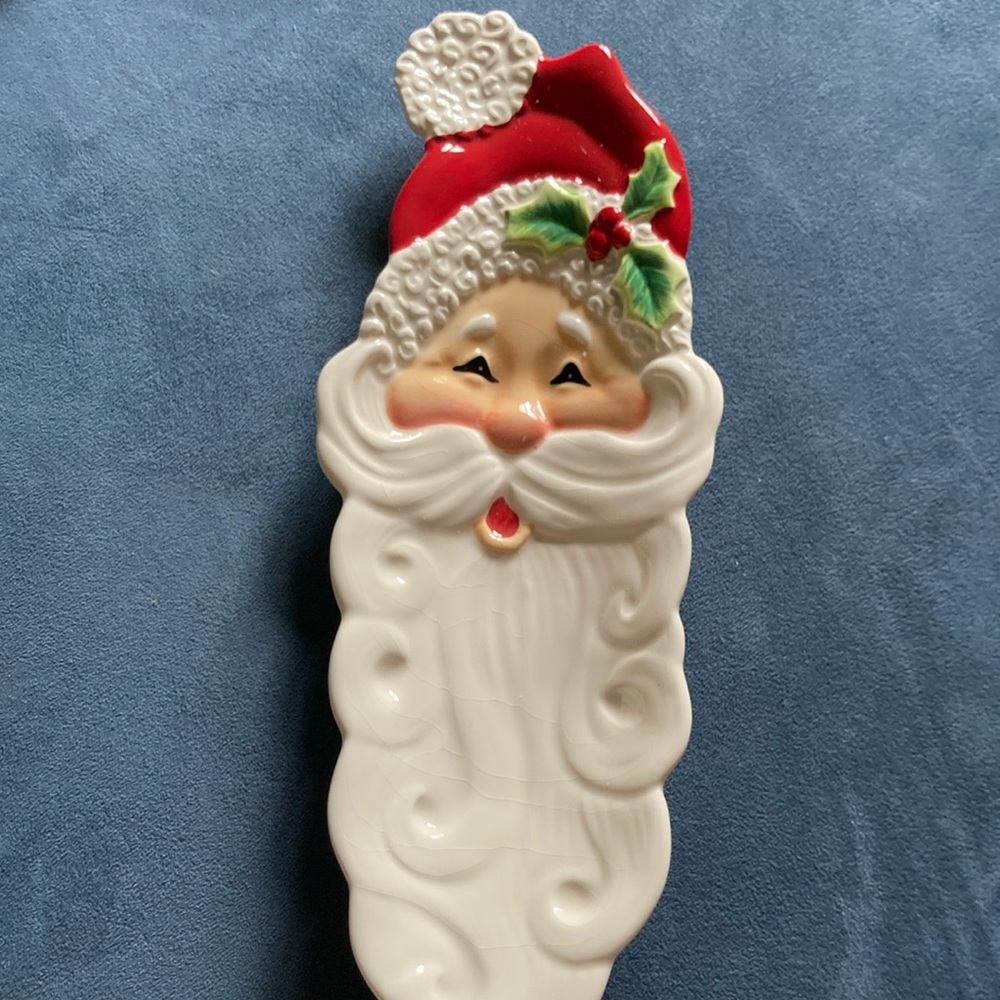 Fitz and Floyd Santa snack plate in box with certificate. 12” long by 5” wide